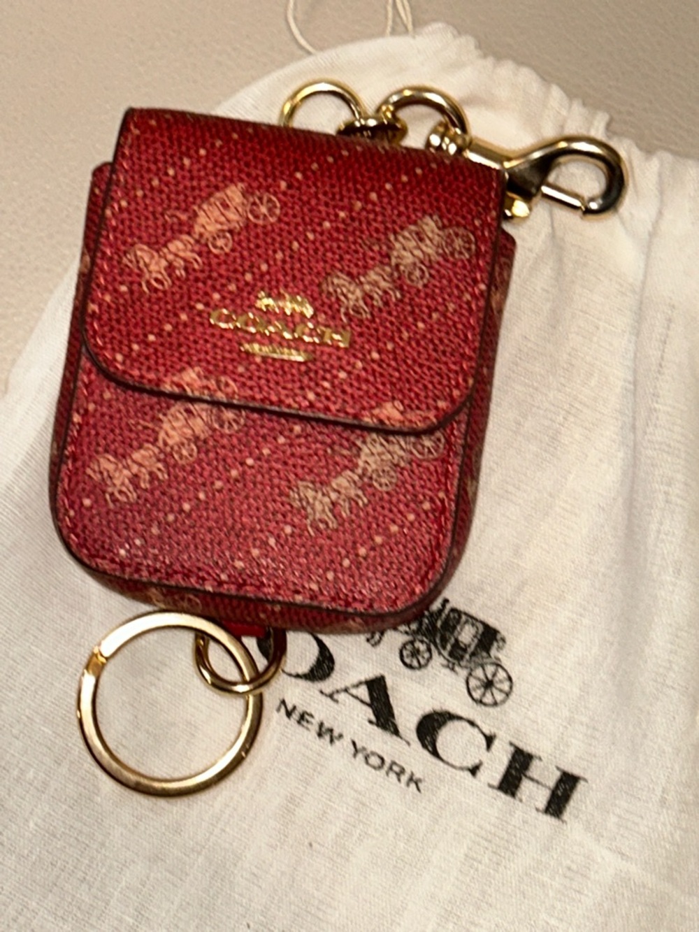 Coach Red Signature Leather Key Pouch with Gold Hardware - Picture 10 of 12